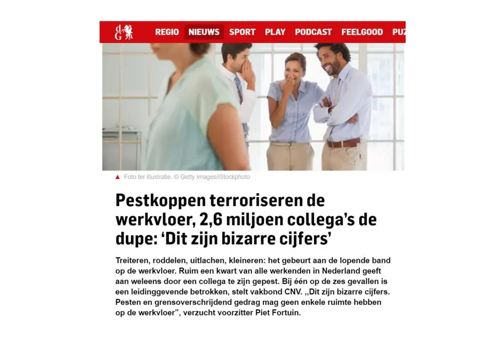 Pesten op het werk cijfers persbericht Gelderlander 2024